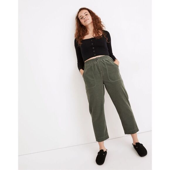 Madewell Women’s Simply Sage Corduroy Tapered Huston Pull-On Crop Pants - Picture 1 of 9